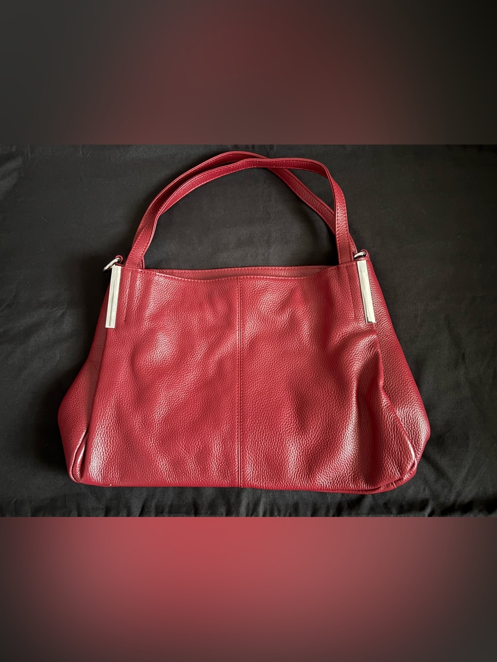 Textured HESHE Red Leather Shoulder Bag